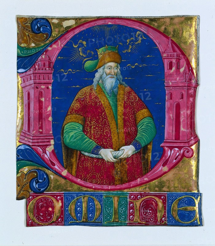 Initial D[omine] from a Choral Book: King Solomon, c. 1470-1480. Creator: Guglielmo Giraldi del Magri [or del Magro] (Italian), attributed to.