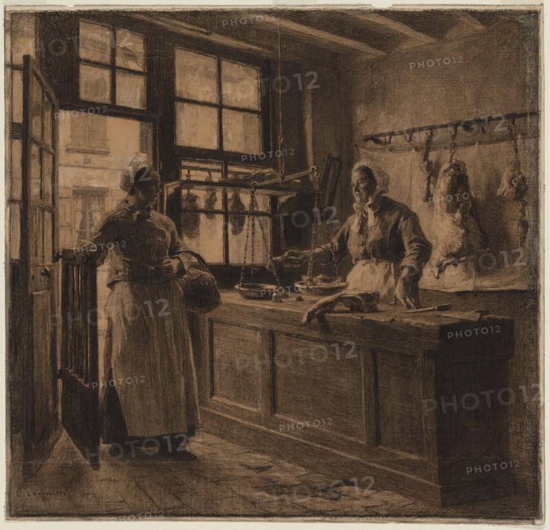 Interior of a Butcher Shop, c. 1881. Creator: Léon Augustin Lhermitte (French, 1844-1925).