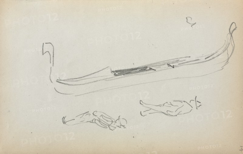 Italian Sketchbook: Gondola and Two Gondoliers (page 14), 1898-1899. Creator: Maurice Prendergast (American, 1858-1924).