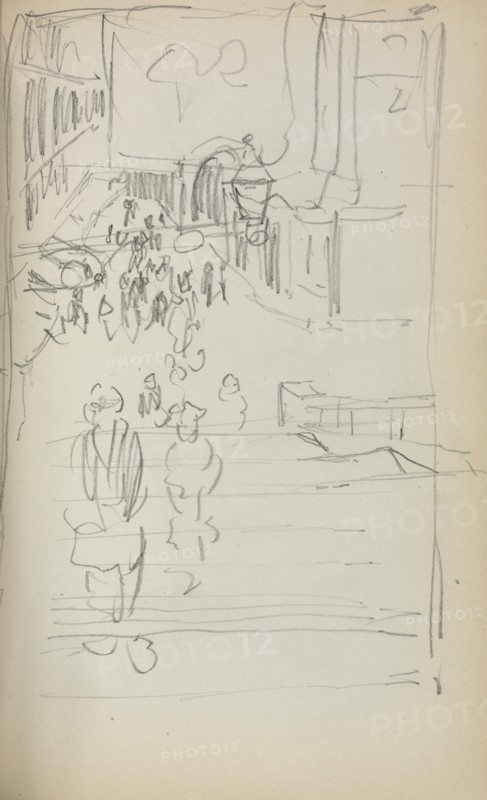 Italian Sketchbook: Stairs with Figures (page 165), 1898-1899. Creator: Maurice Prendergast (American, 1858-1924).