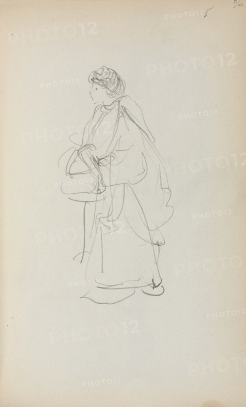Italian Sketchbook: Standing Woman Holding a Satchel (page 56), 1898-1899. Creator: Maurice Prendergast (American, 1858-1924).