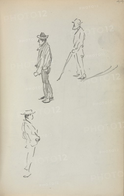 Italian Sketchbook: Three Standing Men (page 44), 1898-1899. Creator: Maurice Prendergast (American, 1858-1924).