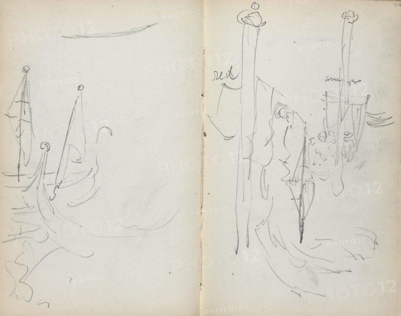 Italian Sketchbook: Venetian Harbor View (page 33 & 34), 1898-1899. Creator: Maurice Prendergast (American, 1858-1924).