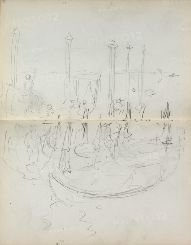 Italian Sketchbook: Venetian Harbor View (page 37 & 38), 1898-1899. Creator: Maurice Prendergast (American, 1858-1924).