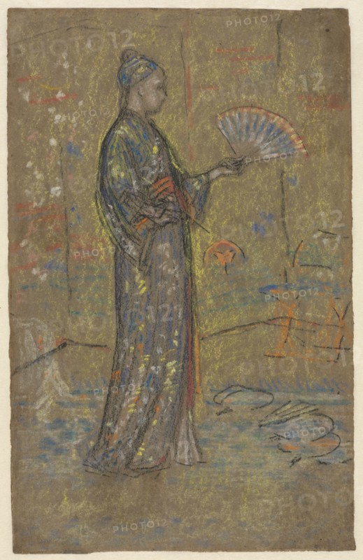 Japanese Woman Painting a Fan (recto), c. 1872. Creator: James McNeill Whistler (American, 1834-1903).