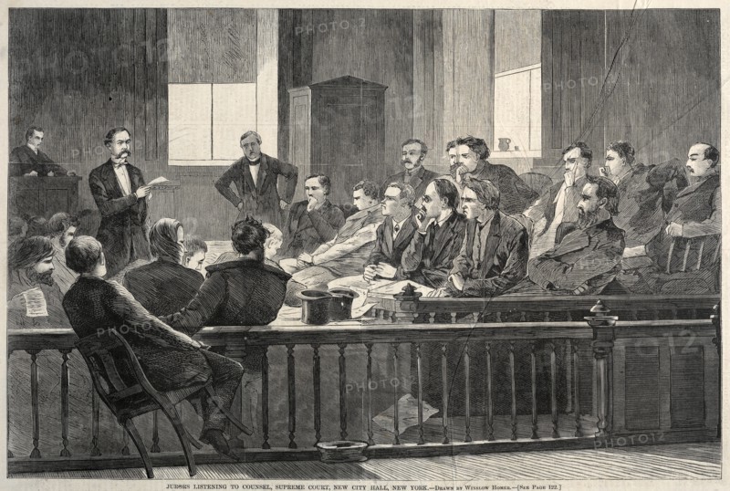 Jurors Listening to Counsel, Supreme Court, New City Hall, New York, 1869. Creator: Winslow Homer (American, 1836-1910).