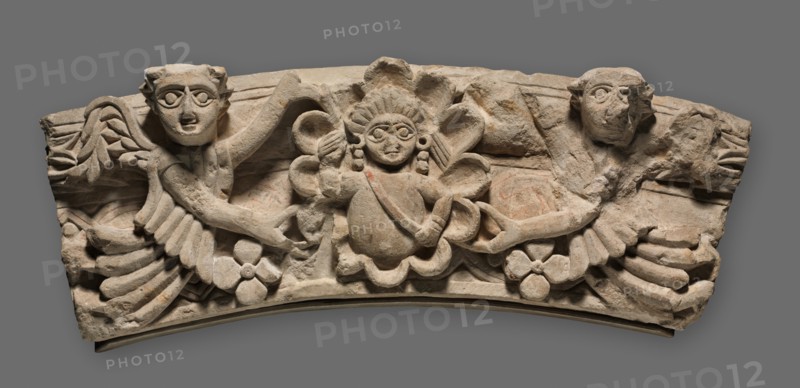 Keystone of an Arch: Female Bust within a Medallion Supported by Angels, 400s. Creator: Unknown.