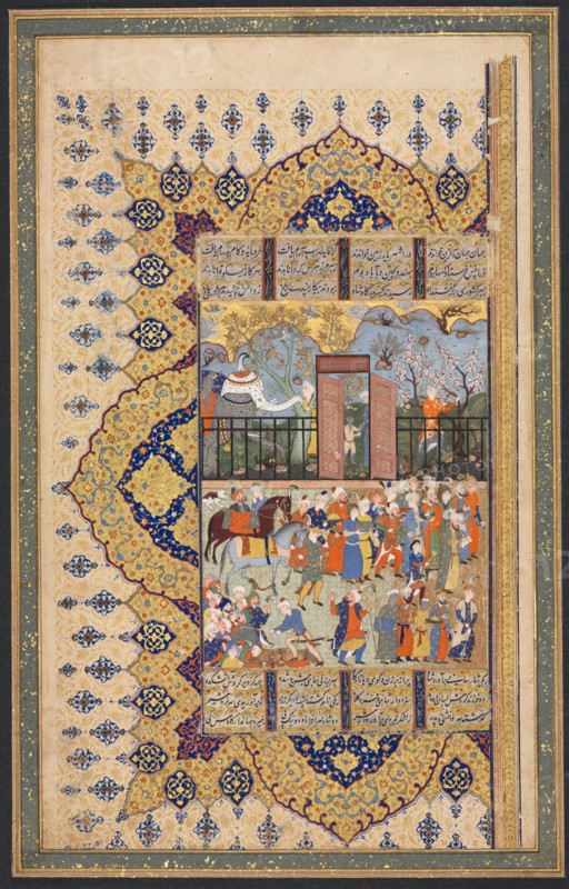 King Luhrasp Ascends the Throne: A Processon Arrives at Court (Recto)..., c. 1560s-80s. Creator: Unknown.