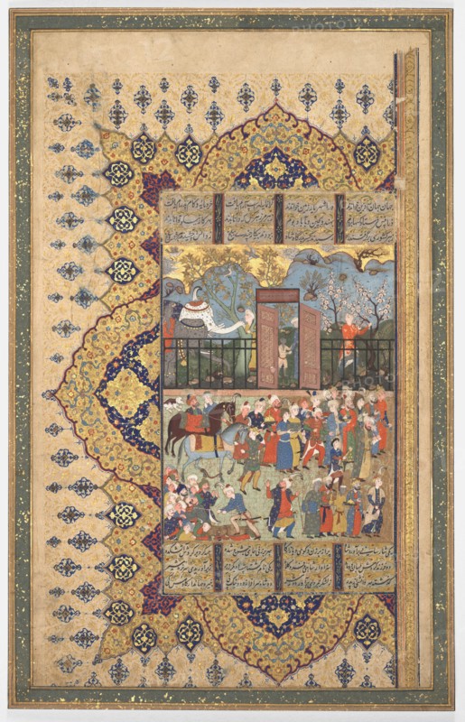 King Luhrasp Ascends the Throne: A Processon Arrives at Court (Recto)..., c. 1560s-80s. Creator: Unknown.