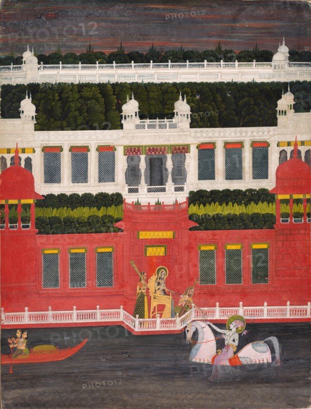 Krishna Receives a Flower Garland, c. 1750-1760. Creator: Sitaram (Indian).