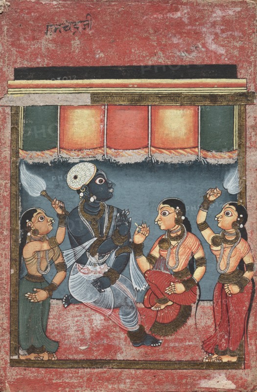 Krishna with Radha and Two Attendants (recto), 18th century. Creator: Unknown.