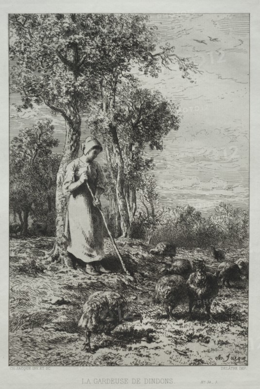 La Gardeuse de Dindons. Creator: Charles-Émile Jacque (French, 1813-1894).