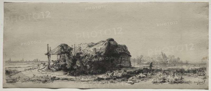 Landscape with a Cottage and Hay Barn: Oblong, 1641. Creator: Rembrandt van Rijn (Dutch, 1606-1669).