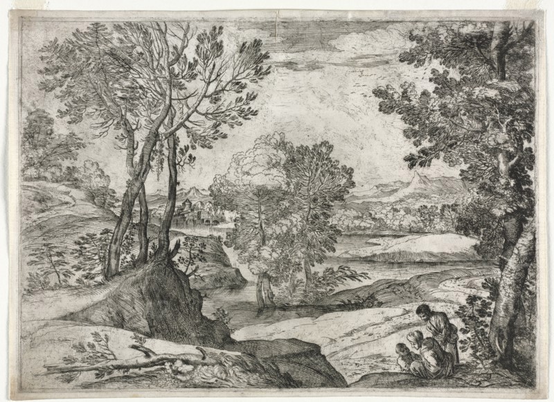 Landscape with a Family, 1643. Creator: Giovanni Francesco Grimaldi (Italian, 1606-1680).