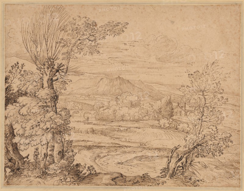 Landscape with a River and Aqueduct, mid 1600s. Creator: Giovanni Francesco Grimaldi (Italian, 1606-1680).