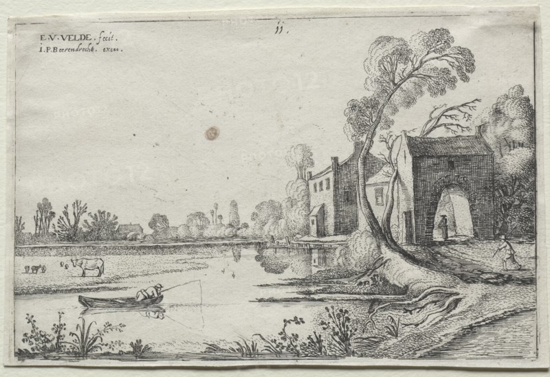Landscape with a River and a Gatehouse, 1614. Creator: van de Velde Esaias (Dutch, 1587-1630).