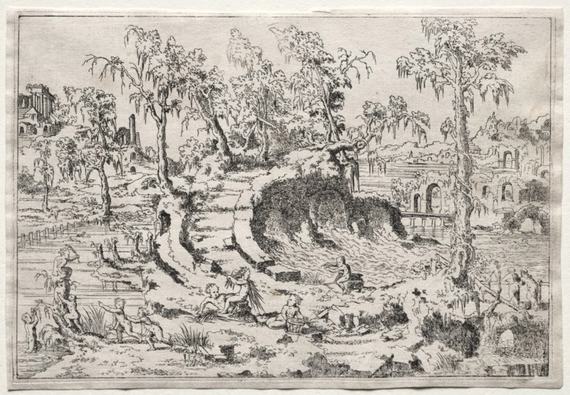 Landscape with Putti, c. 1550. Creator: Léon Davent (French).