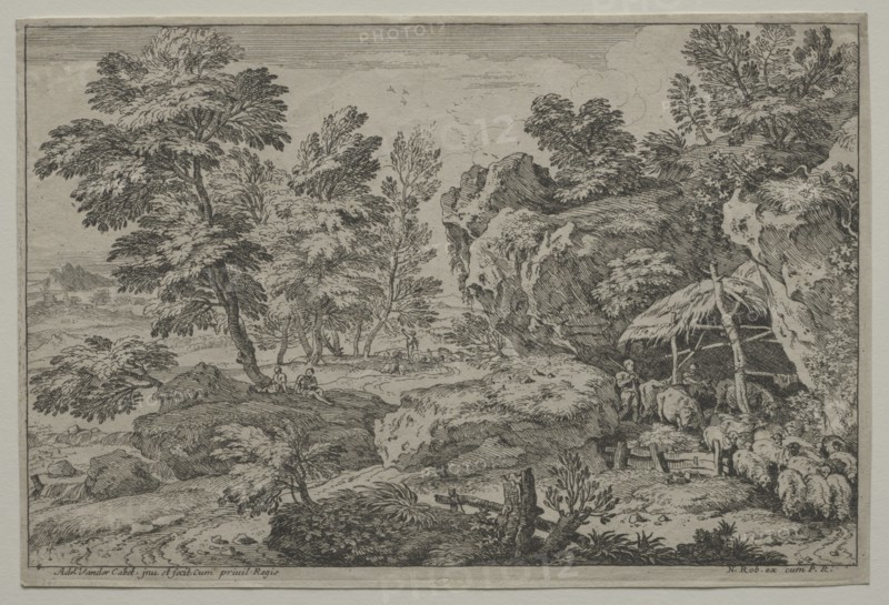 Landscape with Shepherds and two Flocks, second half 1600s. Creator: Adrian van der Cabel (Dutch, 1631-1705); Nicolas Robert.
