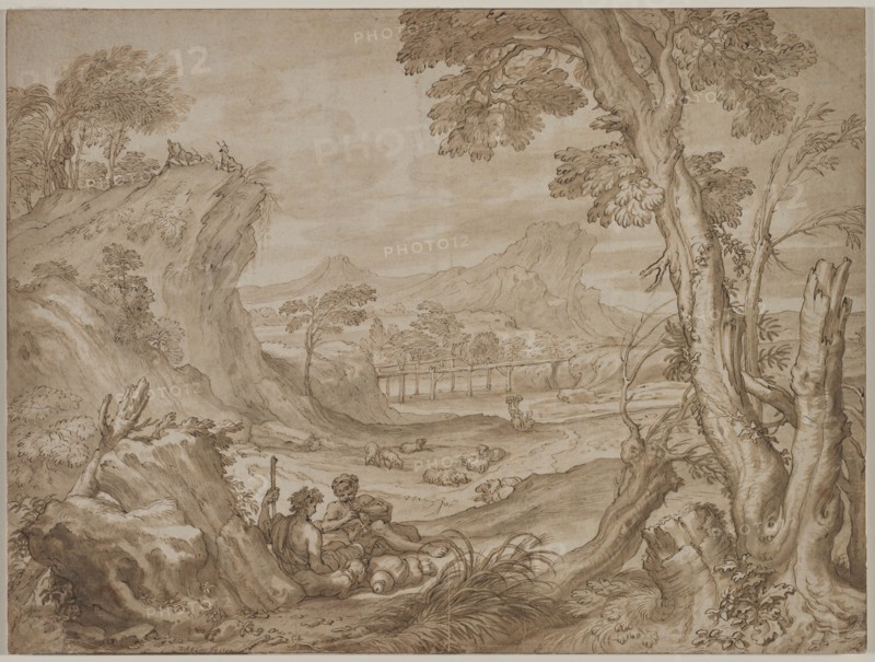 Landscape with Shepherds, c. 1700?. Creator: Domenico I Piola (Italian, 1627-1703).