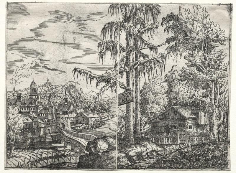 Landscape with the Town on a River and The Cottage between Trees, 1551. Creator: Hanns Lautensack (German, 1524-1566).