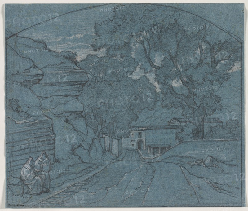 Landscape with Two Monks, c. 1840. Creator: François Edouard Bertin (French, 1797-1871).