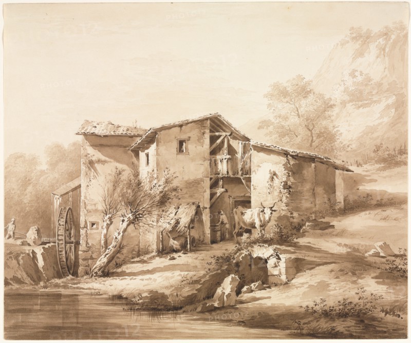 Landscape with Watermill, c, 1790. Creator: Jean Jacques de Boissieu (French, 1736-1810).