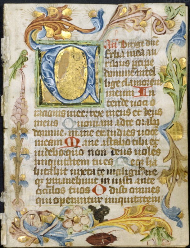 Leaf from a Book of Hours: Initial V with Floral Border, c. 1460-1500. Creator: Unknown.
