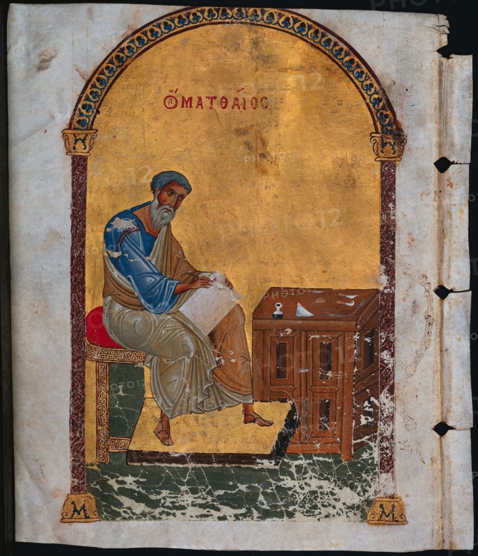 Leaf from a Lectionary with St. Matthew, 1057-1063. Creator: Unknown.