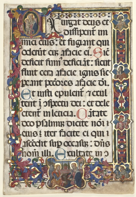 Leaf from a Psalter with Full Border with Medallions (Annunciation, SS. Jerome, Clare..., 1475. Creator: Unknown.