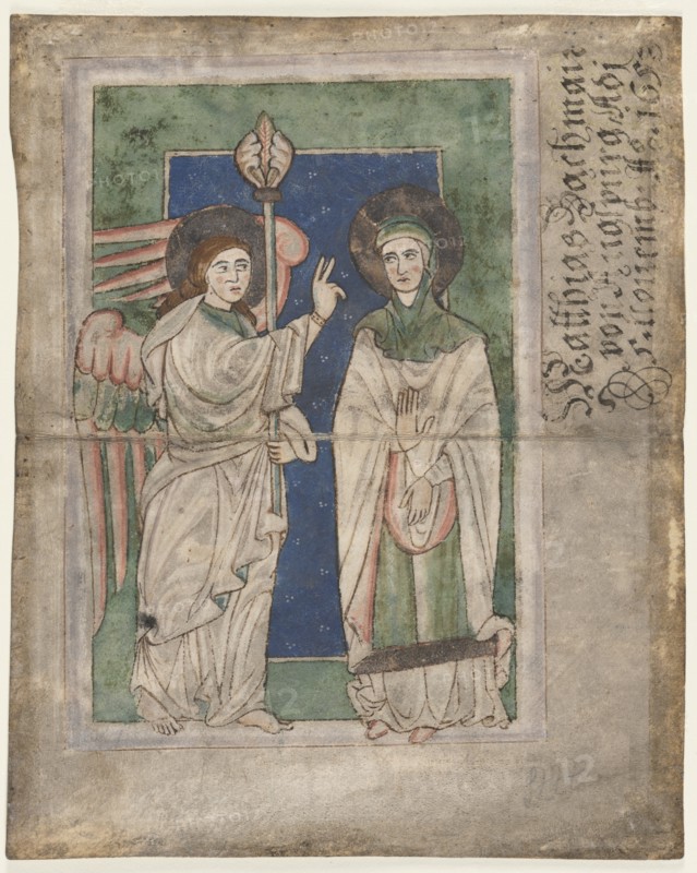 Leaf from a Psalter(?): Annunciation, early 1200s. Creator: Unknown.
