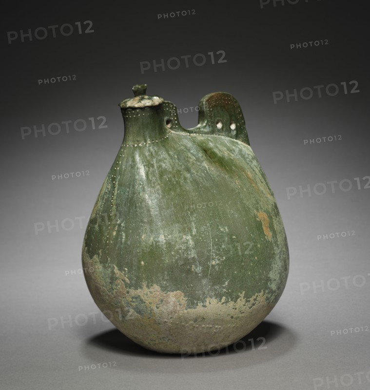 Leather Bag-Shaped Flask with Cover, 916-1125. Creator: Unknown.