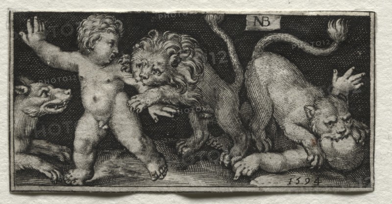 Lions Attacking Children, 1594. Creator: Nicolaes de Bruyn (Netherlandish, 1571-1656); A. van Londerseel.
