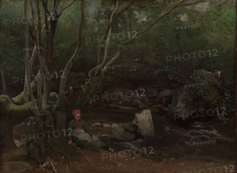 Lormes: Goat-Girl Sitting Beside a Stream in a Forest, 1842. Creator: Jean Baptiste Camille Corot (French, 1796-1875).