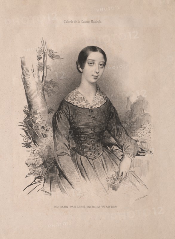 Madam Pauline Garcia-Viardot, 1840. Creator: Achille Devéria (French, 1800-1857); Galerie de la Gazette Musicale of October 25, 1940 to illustrate an article by H. Blanchard on Pauline and Eugénie Garcia.
