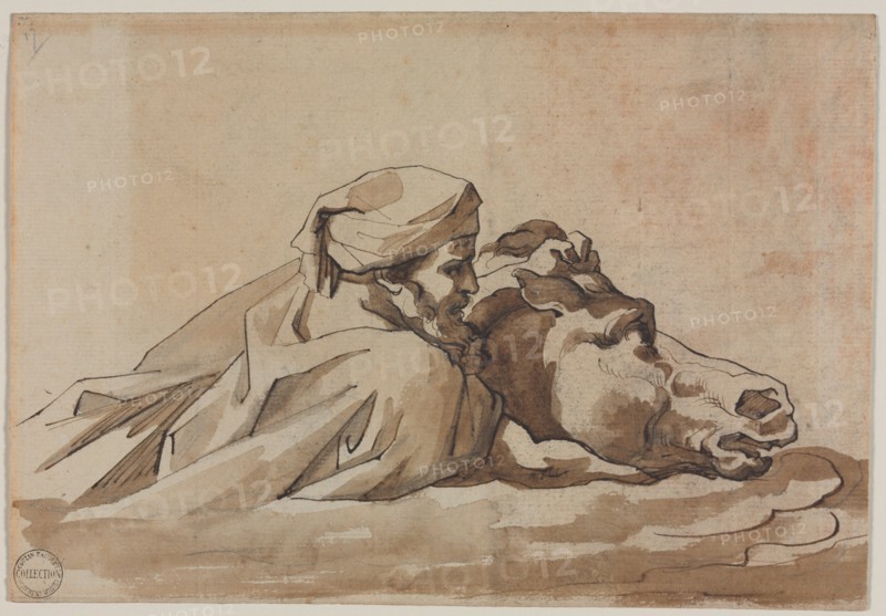 Man Clutching a Horse in Water, after Poussin's "Deluge" (recto); Compositional Study?(verso), c. 18 Creator: Théodore Géricault (French, 1791-1824).