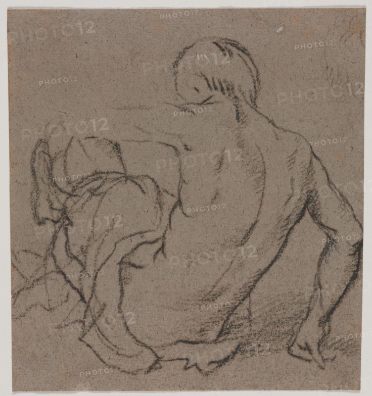 Man Seated on the Ground, Seen from Behind (recto); Sketch (verso), 1500s. Creator: Unknown.