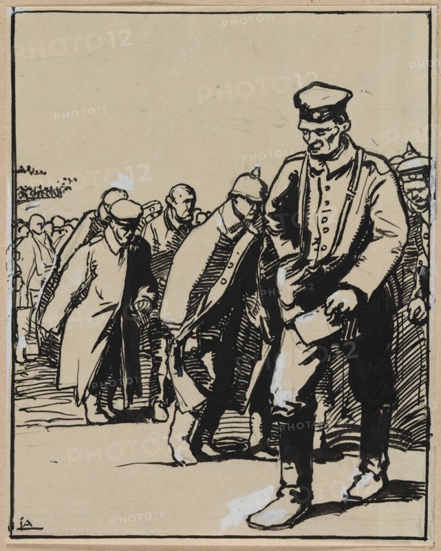 Marche dun groupe de prisonniers allemands, 1914. Creator: Auguste Louis Lepère (French, 1849-1918).