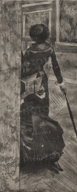 Mary Cassatt at the Louvre: The Paintings Gallery, 1879-1880. Creator: Edgar Degas (French, 1834-1917).