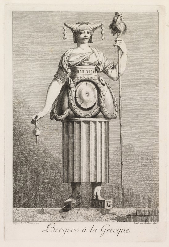 Mascarade à la Grecque: Bergère à la Grecque (Plate 4), 1771. Creator: Benigno Bossi (Italian, 1727-1792).