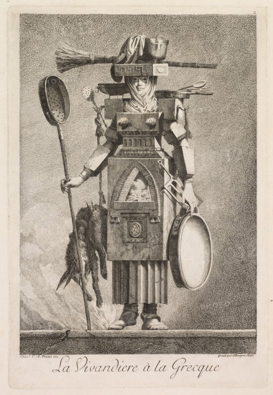 Mascarade à la Grecque: La Vivandière à la Grecque (Plate 2), 1771. Creator: Benigno Bossi (Italian, 1727-1792); Ennemond-Alexander Petitot (French, 1727-1792).