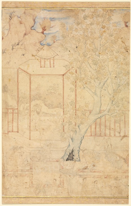Master and Disciple in a Garden Pavillion; Single Page Illustration, c. 1570-1590s. Creator: Unknown.