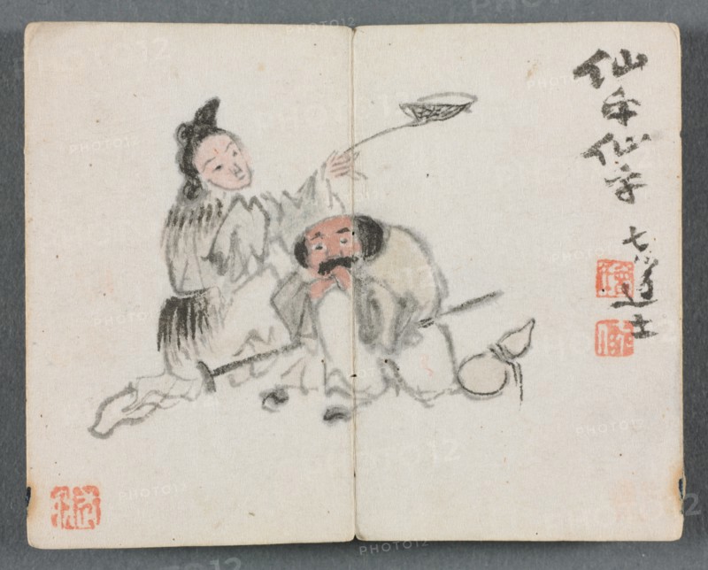 Miniature Album with Figures and Landscape (Man and Woman), 1822. Creator: Zeng Yangdong (Chinese).