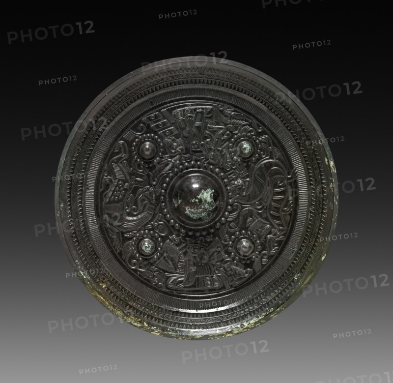Mirror with Four Nipples, Immortals, Dragon and Tiger, c. 125-220. Creator: Unknown.