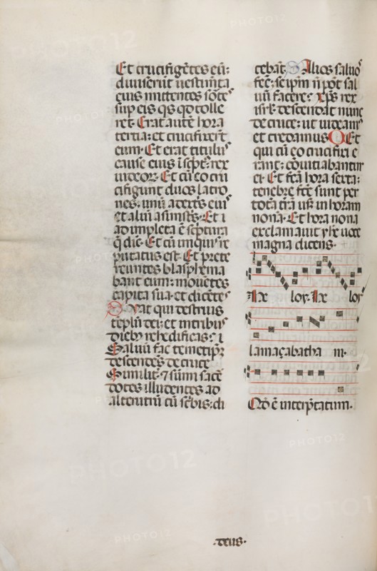 Missale: Fol. 128v: contains music for "Hely Hely Lama etc." within St. Mattion Passion, 1469. Creator: Bartolommeo Caporali (Italian, c. 1420-1503).