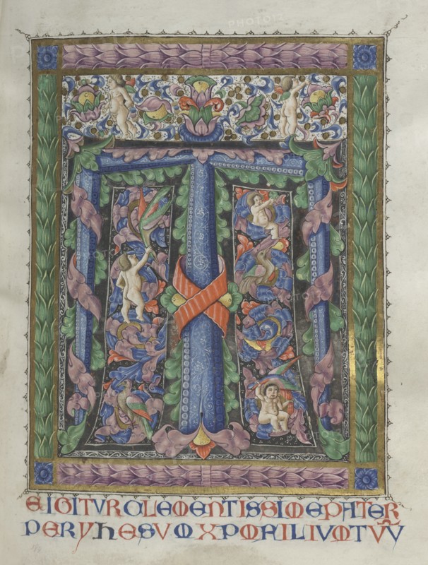 Missale: Fol. 186: Decorated Initial T[e igitur] (full page), 1469. Creator: Bartolommeo Caporali (Italian, c. 1420-1503).