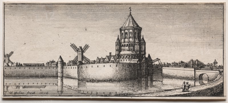 Moated Town Gate, 1676. Creator: Wenceslaus Hollar (Bohemian, 1607-1677).