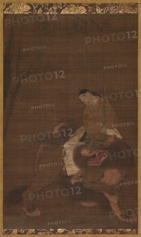 Monju as a Child Riding on a Lion, 1392-1573. Creator: Unknown.
