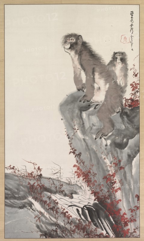 Monkeys by a Stream, mid-1800s. Creator: Nagasawa Rosetsu (Japanese, 1754-1799), style of.