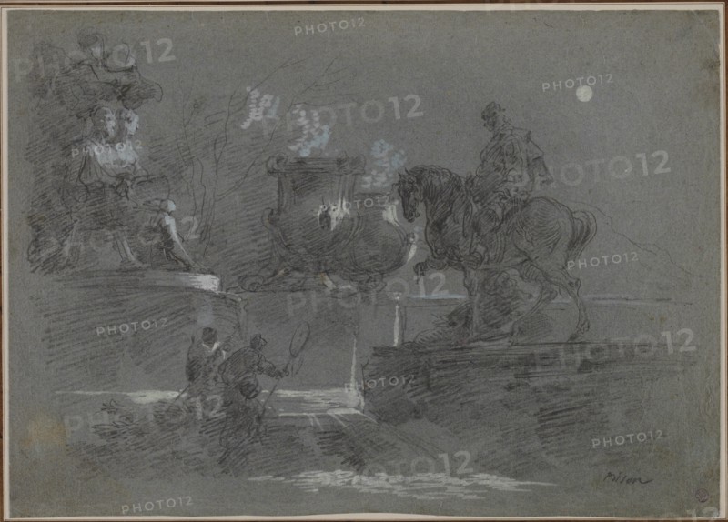 Monumental Sculpture in a Moonlit Park, c. 1842?. Creator: Giuseppe Bernardino Bison (Italian, 1762-1844).