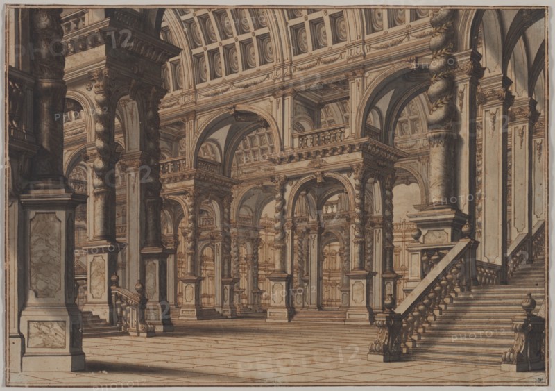 Monumental Vaulted Hall with Staircase, second quarter 18th century?. Creator: Giuseppe Galli Bibiena (Italian, 1696-1757).